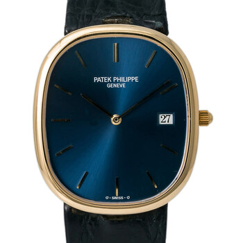 Pre-owned Patek Philippe Golden Ellipse Quartz Blue Dial Men's Watch 3747
