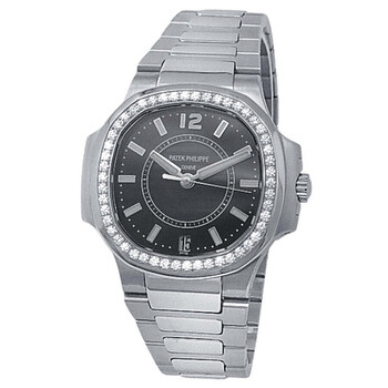 Pre-owned Patek Philippe Nautilus Automatic Diamond Black Dial Ladies Watch 7008/1A-010