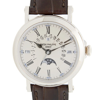 Pre-owned Patek Philippe Perpetual Calendar Silvery Opaline Dial Men's Watch 5159G