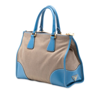 Pre-owned Prada Saffiano Trimmed Canvas Canapa Logo Double Zip Satchel Ladies TOV0JXYDD1PHQ7IX Pre-owned Prada Saffiano Trimmed Canvas Canapa Logo Double Zip Satchel Ladies TOV0JXYDD1PHQ7IX