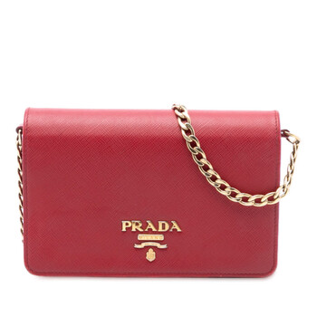 Pre-owned Prada Saffiano Wallet On Chain 847NSSUJ7RCSX9KY