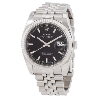 Pre-owned Pre-owned Rolex Oyster Perpetual 36 mm Black Dial Stainless Steel Bracelet Automatic Men's Watch 116234BKSO