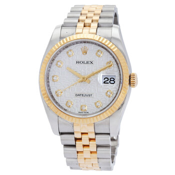 Pre-owned Pre-owned  Oyster Perpetual Datejust 36 Silver With 10 Diamonds Dial Stainless Steel and 18K Yellow Gold Jubilee Bracelet Automatic Men