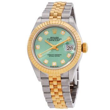 Pre-owned Rolex Datejust 28Mm Automatic Diamond Green Dial Ladies Watch 279173GNDJ