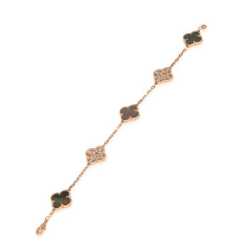 Pre-Owned Van Cleef & Arpels Rose Gold Mother Of Pearl & Diamond Alhambra Bracelet
