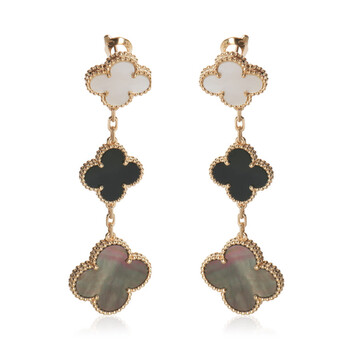 Pre-Owned Van Cleef & Arpels Yellow Gold Mother Of Pearl and Onyx Magic Alhambra Earrings