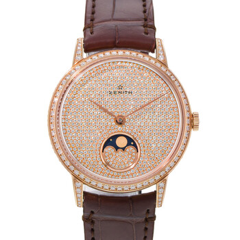 Pre-owned Zenith Elite Ultra Thin Automatic Moon Phase Diamond Pink Dial Ladies Watch 22.2320.690