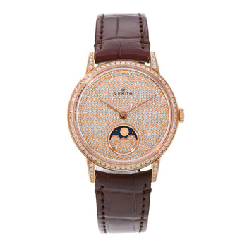 Pre-owned Zenith Elite Ultra Thin Automatic Moon Phase Diamond Pink Dial Ladies Watch 22.2320.690