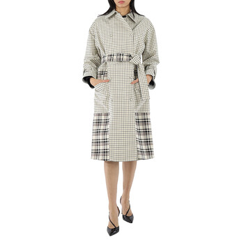 Ladies Windowpane Plaid Belted Trench Coat R2011002-22052