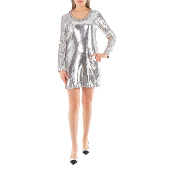 Ladies Grey Paillette Mini Dress 24SCRO746CU0015-SILVER
