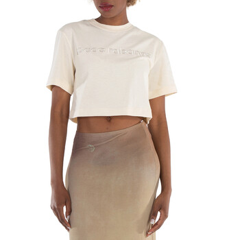 Ladies Nude Logo-Embroidered Cropped T-Shirt