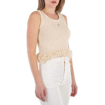 Logo-Plaque Fringed Knitted Top