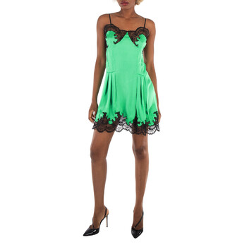 Burberry Cedar Green Silk-satin Lace-trimmed Mini Dress