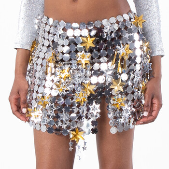 Womens Mixed Metal Mini Skirt