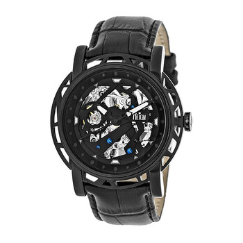 Stavros Black Skeleton Dial Black Leather Men's Watch RN3705