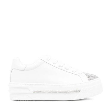 Xtra Crystal Embellished Leather Sneakers C12417-050-0001Y254-WHITE CALF/SILV