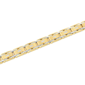 1/10CTW Diamond Stainless Steel with Yellow Finish Men's Link Bracelet