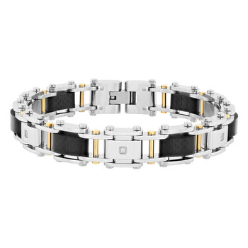 1/15CTW Diamond Stainless Steel with Yellow Finish Forged Carbon Fiber Men's Link Bracelet