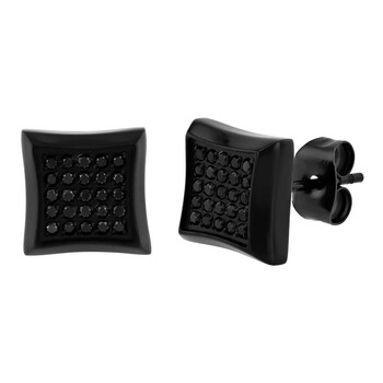 1/4CTW Black Diamond Stainless Steel With Black Finish Men's Square Stud Earrings 1/4CTW Black Diamond Stainless Steel With Black Finish Men's Square Stud Earrings