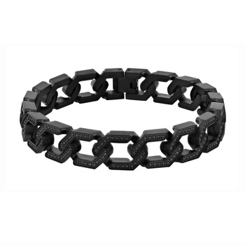 1.75CTW Black Diamond Stainless Steel & Black Finish Octagon Link Bracelet