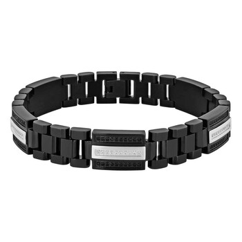 7/8CTW Black and White Diamond Stainless Steel with Two-Tone Finish Men's Link Bracelet TS17844
