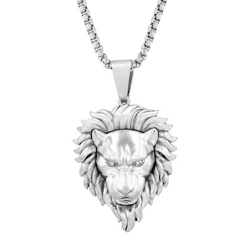 Diamond Accent Stainless Steel Lion Pendant Diamond Accent Stainless Steel Lion Pendant