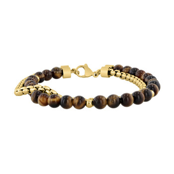 Stainless Steel 6MM Tigers Eye Yellow Finish 3MM Box Chain Bracelet