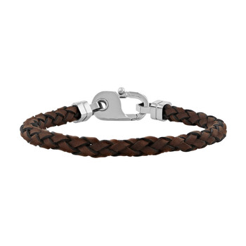Stainless Steel & Brown Leather Braid Bracelet with Fancy Clasp Bracelet TS18632