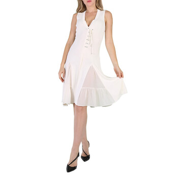 Burberry★素敵！White Lace Detail Shirt Dress Burberry Crinkled Effect Long Sleeve Dress, Brand Size 6 (US