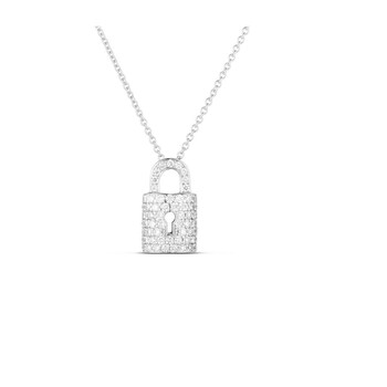 18K White Gold Tiny Treasures Diamond Lock Necklace - 002136Awchx0 002136AWCHX0