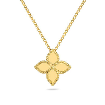 18K Yellow Gold Medium Princess Flower Pendant Necklace 18K Yellow Gold Medium Princess Flower Pendant Necklace