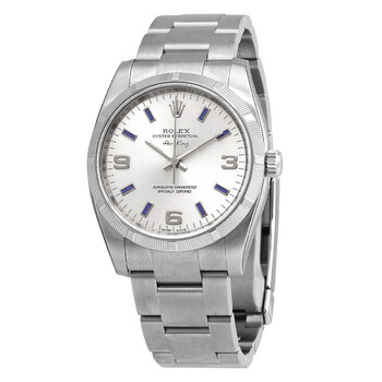 Airking Silver Arabic Blue Index Engine Turned Bezel Men's Watch 114210SABLSO