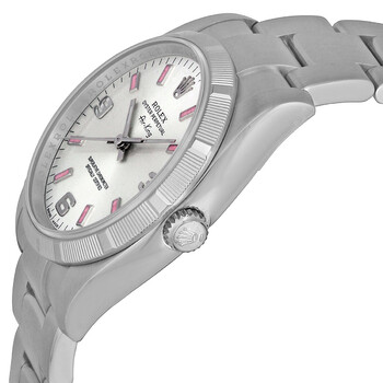 Airking Silver Arabic Pink Index Dial Engine Turned Bezel Men's Watch 114210SAPSO