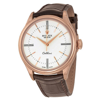 Cellini White Dial 18K Rose Gold Leather Men's Watch 50505WSRL