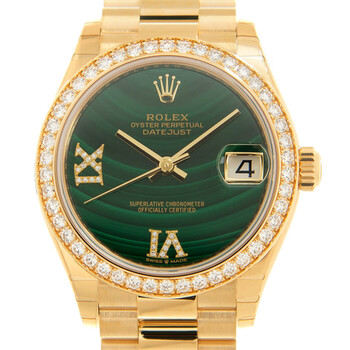 Datejust 31 Malachite Diamond Dial Ladies 18kt Yellow Gold President Watch 278288MLRDP