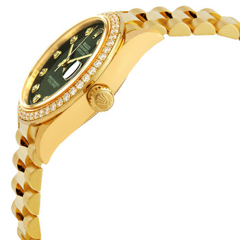 Datejust 31 Olive Green Diamond Dial Ladies 18kt Yellow Gold President Watch 278288GNDP