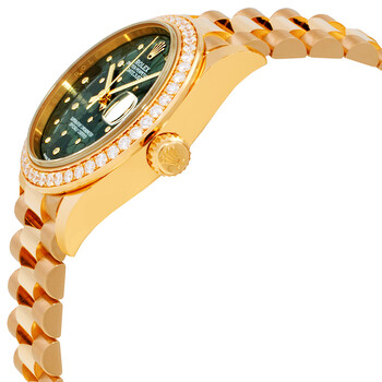 Datejust 31 Olive-Green Floral Motif Diamond Dial Automatic Ladies 18kt Yellow Gold President Watch M278288rbr-0038