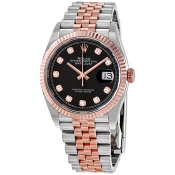 Datejust 36 Black Diamond Dial Automatic Men's Steel and 18kt Everose Gold Jubilee Watch 126231BKDJ M126231-0019