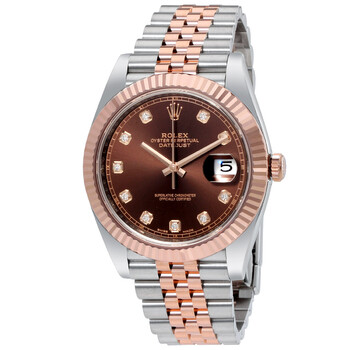 Datejust 41 Chocolate Diamond Dial Steel and 18K Everose Gold Jubilee Men's Watch 126331CHDJ M126331-0004