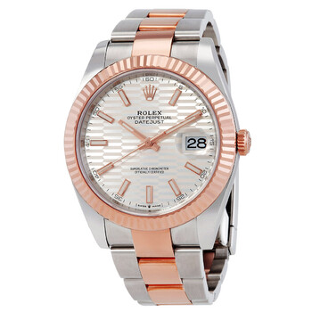 Datejust 41 Silver, Fluted Motif Dial Automatic Men's 18kt Everose Gold Oyster Watch M126331-0017
