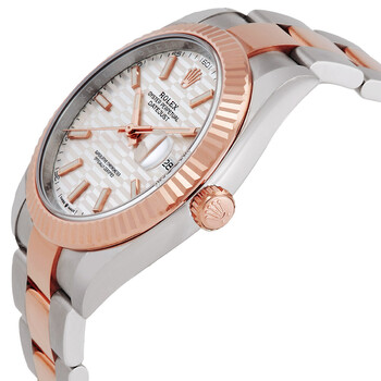 Datejust 41 Silver, Fluted Motif Dial Automatic Men's 18kt Everose Gold Oyster Watch