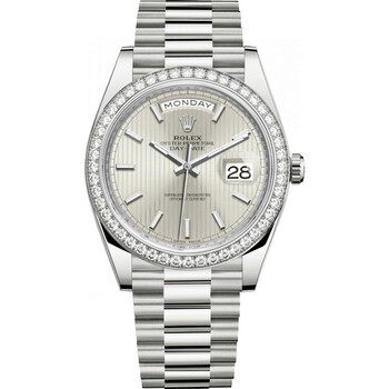 Rolex Day-Date 36 Silver Dial 18kt White Gold Diamond Set