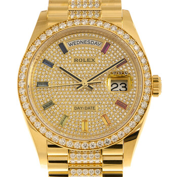 Rolex Day-Date 40 Diamond Pave W/ Red Sapphire Bezel Men's Watch