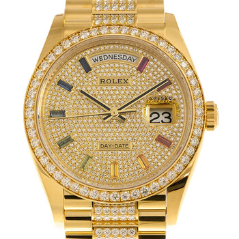 Rolex Day-Date 40 Diamond Pave W/ Red Sapphire Bezel Men's
