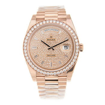 Rolex Day-Date 40 Diamond Pave W/ Red Sapphire Bezel Men's Watch