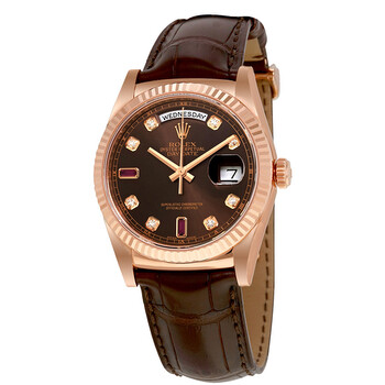 Day-Date Chocolate Brown Diamond and Ruby Dial Leather Automatic Men's Watch 118135CDL Day-Date Chocolate Brown Diamond and Ruby Dial Leather Automatic Men's Watch 118135CDL