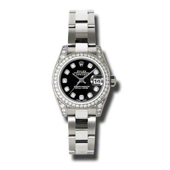 Rolex Lady Datejust 26 Black Mother of Pearl Dial 18K White Gold