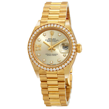 Rolex Lady-Datejust Silver Diamond Dial Ladies 18kt Yellow