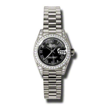 Supreme ブラック Rolex Lady Datejust 26 Black Dial 18K White Gold Oyster Bracelet