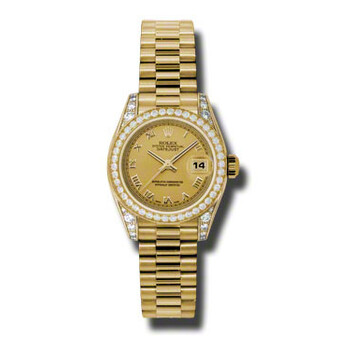 Rolex Lady Datejust Linden Green Stripe Dial 18 Carat Yellow Gold